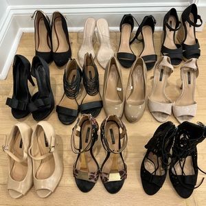 Lot of 11 Trendy Fashion Heels Sandals Pumps, New/Used, size 6